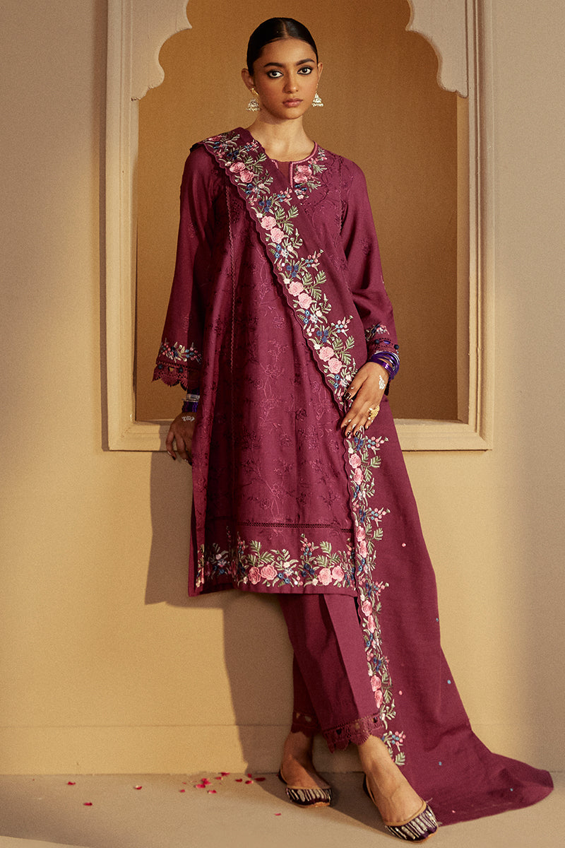 PLUM RADIANCE-3 PC KHADDAR EMBROIDERED SUIT